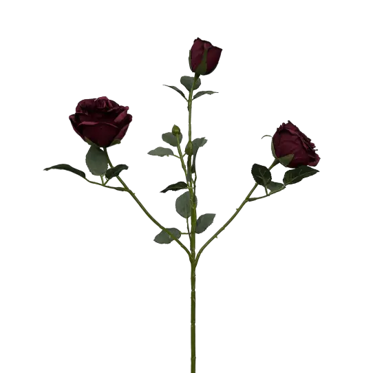 Tige de Rose 3 boutons - Rouge profond
